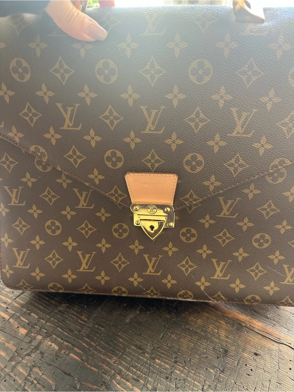 Classic Monogram Canvas Briefcase with Tan Leather Trim